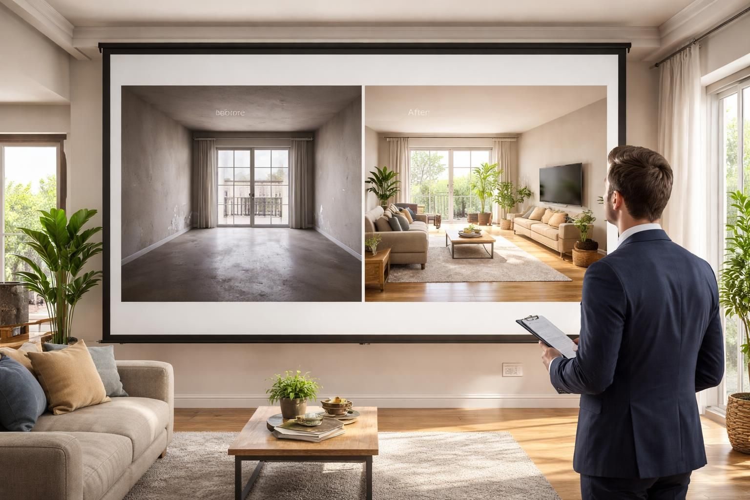 découvrez comment un écran de projection en home staging met en avant les transformations avant/après pour convaincre plus rapidement les acheteurs et faciliter la vente.