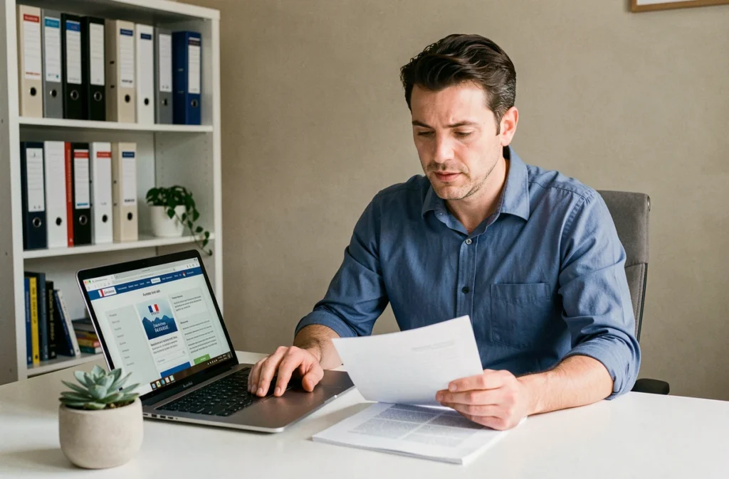 Homme effectuant un changement d'adresse en ligne sur un site administratif officiel